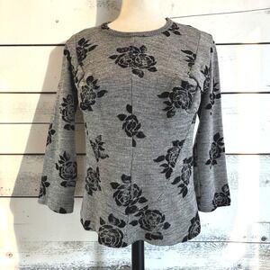 Comme des Garcons 100% Wool Top M Grey Black Striped Flocked Rose Junya Watanabe
